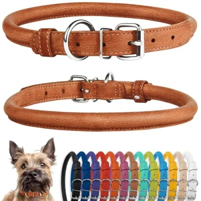Image de CollarDirect Collier de Chien en Cuir roulé, Chiot Rond rembourré Doux, véritable Fait à la Main pour Petit Grand Chat 13 Couleurs (15 18 cm, Marron texturé)