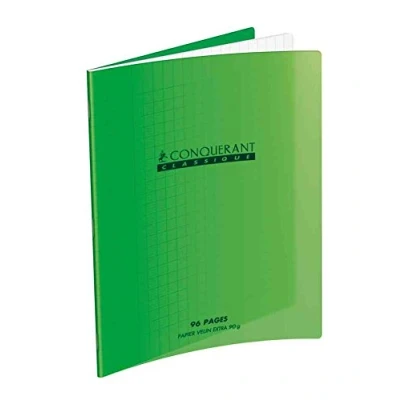 Image de Conquérant Cahier Classique 24x32cm Grands Carreaux Seyès 48 Pages Agrafées Couverture Polypro Vert