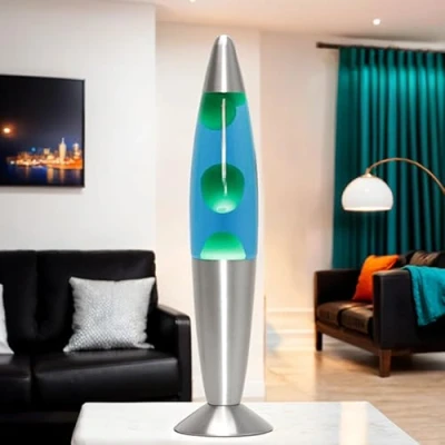 Image de Licht Erlebnisse lampe à lave bleu vert, 36 cm, ampoule incluse, G9 30 W avec interrupteur fil, idée cadeau Noël, petite rétro, mini