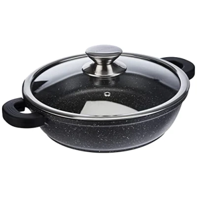 Image de Kamberg Sautoir / Sauteuse 24 cm Fonte d&#039;Aluminium Revêtement Type Pierre Couvercle en Verre Tous Feux dont Induction Sans PFOA 0008040, x 7,5
