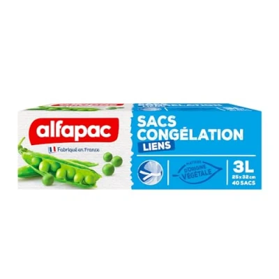 Image de Alfapac Réutilisable 40 sacs congélation à lien Moyen modèle Ouverture large Écoresponsable Transparent Fabriqué en France