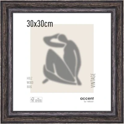 Image de accent by nielsen Cadre en Bois Vintage, 30x30 cm, Noir