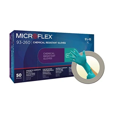 Image de Ansell Microflex 93 260 Gants Jetables Protection Chimique, Acides, Liquides et Solvants, Formulation Brevetée Ultra Résistante, Manchette Longue, Vert (50 Gants)