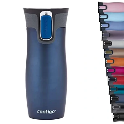 Image de Contigo West Loop Autoseal Travel, Thermique en acier inoxydable, Fiole à vide, Gobelet étanche, Tasse café avec couvercle facile nettoyer sans BPA, Monaco, 470 ml