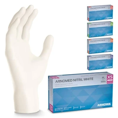 Image de ARNOMED gants nitrile taille XS, gant blanc, 100 pièces jetable non poudrés &amp; sans latex, de cuisine et mecanique jetables, en jetables tailles S, M, L, XL