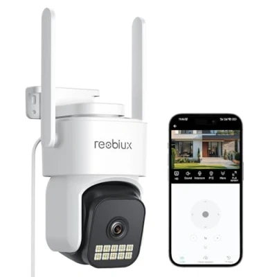 Image de Reobiux 1080P Caméra Surveillance WiFi Extérieure, PTZ IP avec 2.4Ghz/5Ghz, Vision Nocturne Couleur, Enregistrement 24/7, Audio Bidirectionnel, Détection Humaine, Alarme et sirène, IP66