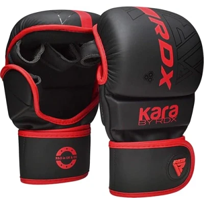 Image de RDX MMA Gants d&#039;entraînement, Maya Hide Cuir, Kara Mitaines Boxe Grappling Sparring,Ouvert Paume,Protection Poignet Main,Arts Martiaux Kickboxing Muay Thaï Combat de Gloves, Hommes Femmes, Rouge S/M