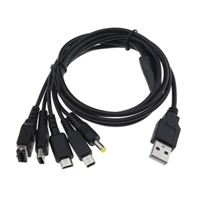 Image de Câble de charge USB 5 en 1 compatible avec Gameboy Advance SP (GBA SP)/DS Lite/NDS/Wii U/New 3DS XL/New 3DS/3DS XL/3DS/2DS/Dsi XL/PSP 1000 2000 3000 1,2 m