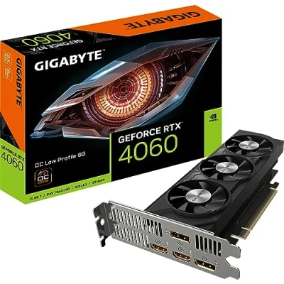 Image de Gigabyte NVIDIA GeForce RTX 4060 OC Low Profile Carte graphique 8GB GDDR6, 128 bit, PCI E 4.0, 2475MHz Core Clock, 2x DP 1.4, HDMI 2.1a, DLSS 3 GV N4060OC 8GL