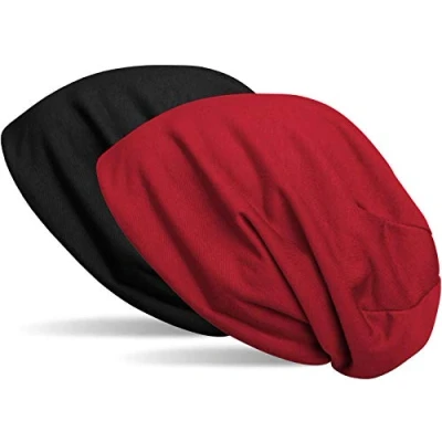 Image de styleBREAKER Bonnet réversible en Couleurs Unies, Souple, léger et Doux, Long, Unisexe 04024115, Couleur:Noir/Rouge Bordeaux