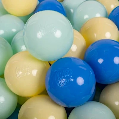 Image de KiddyMoon 100 Balles/7Cm Balles Colorées Plastique pour Piscine Enfant Bébé Fabriqué en EU, Jaune Pastel/Bleu/Menthe