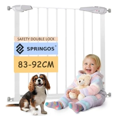 Image de SPRINGOS Barrière de sécurité pour portes et escaliers avec extensions 7 cm enfants des zones d&#039;ajustement 83 92 Système serrage