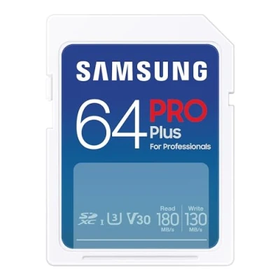 Image de Samsung PRO Plus Carte mémoire SD (MB SD64S/EU), 64 Go, UHS I U3, Full HD et 4K UHD, 180 Mo/s en Lecture 130 écriture