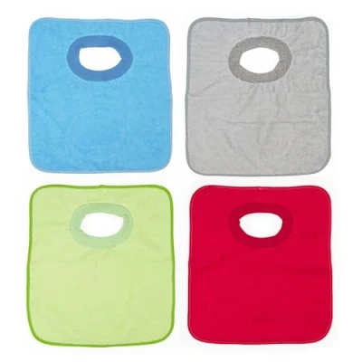 Image de Ti TIN, Lot de 4 Bavoirs Imperméables, 32x36 cm 90% Coton 10% polyester pour Bébés plus d&#039;un an Fermeture Élastique Doublure Vinyle Couleur Unie (Rouge, Orange, Bleu) 320gr/m²