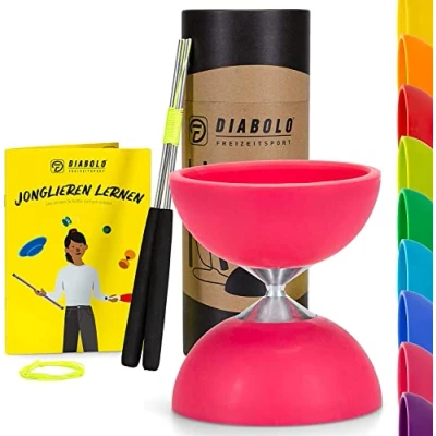 Image de Diabolo Freizeitsport Set de Jonglage Basic Rose Baguettes en Aluminium Ficelle Remplacement Supplementaire Guide inclu Idéal pour Enfants et Débutants