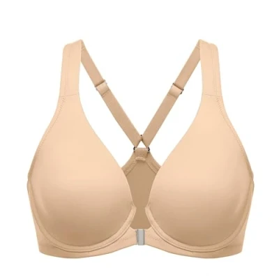 Image de DELIMIRA Soutien Gorge Fermeture Devant Grande Taille avec Armature Decollete Plongeant Dos Nageur Non Rembourré Beige Chaud 100F