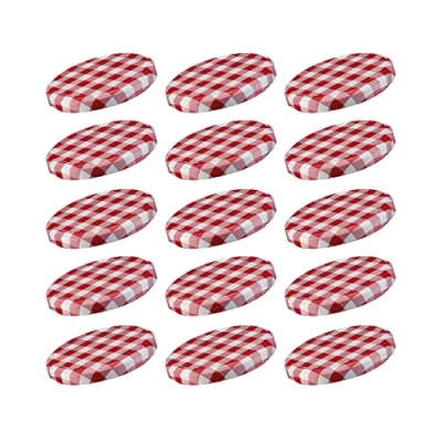 Image de Westmark 15 Couvercles à visser Twist Off pour Bocaux de Conversation, Rond, ø 58 mm, en Fer blanc, Rouge Quadrillé, 409822E3