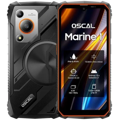 Image de Oscal MARINE 1 Téléphone Portable Incassable 12Go+128Go SD 2To 6.56&quot; 90Hz Gemini AI 2.0 5100mAh Android 15 Double SIM 4G Orange