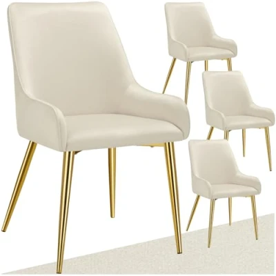 Image de TECTAKE Lot 4 chaises rembourrées AVANE aspect velours forme ergonomique Beige