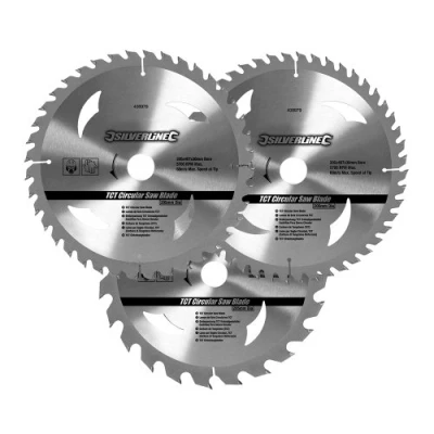 Image de Silverline 408979 Lot de 3 lames scie circulaire 24T, 40T et 48T 205 x 30 mm