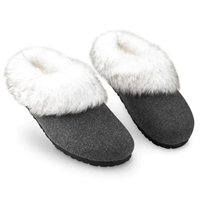 Image de DUNLOP Pantoufles Femme Chaussons Fourrure Semelles Antidérapantes (38, Gris foncé, numeric_38)