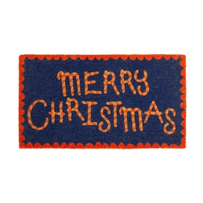 Image de Fisura Tapis d&#039;entrée de Maison “Merry Christmas en Coco avec Base antidérapante PVC. Noël Bleu et Rouge. extérieur Original. Peint à la Main. Dimensions : 70 cm x 40