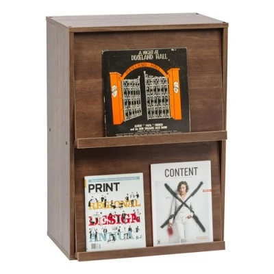 Image de Iris Ohyama, Meuble, Bibliothèque, Étagère de rangement, 2 portes rabattables, Design, Solide, Moderne, Multi usage, Bureau, Chambre, Salon Flap Rack CHR Marron
