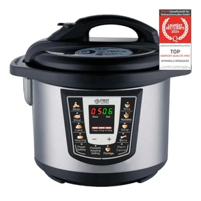 Image de TZS First Austria Autocuiseur Multifonction 6L, Multicuiseur Electrique avec 9 Programmes, Fonction Maintien au Chaud et Minuterie Intégrée, Acier Inoxydable, 1000W, Cuiseur à riz, Argent