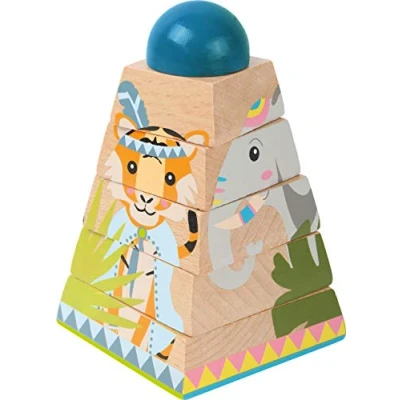 Image de small foot 11090 Pyramide à empiler &quot;Jungle&quot; en bois, avec 4 motifs animaux et 5 éléments tournants, partir de 12 mois