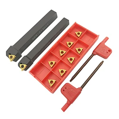 Image de 3/8&quot; 1/2&quot; Barre d&#039;alésage SER1010H11 + SER1212H11 pour tour à filetage interne avec 10 inserts de tournage en carbure 11ER A60.