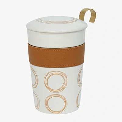Image de Eigenart Teaeve 80057 C Circular Cognac Gobelet à double paroi en porcelaine avec couvercle et passoire acier inoxydable Sans BPA 350 ml