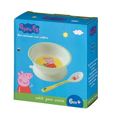Image de PETIT JOUR PARIS Coffret Cadeau Peppa Pig : 1 Bol Ventouse (Ø 12,5 cm H. 5,5 160 ml) + Petite Cuillère Ensemble Repas Bébé Idéal pour Apprendre à Manger Seul Compatible Lave vaisselle