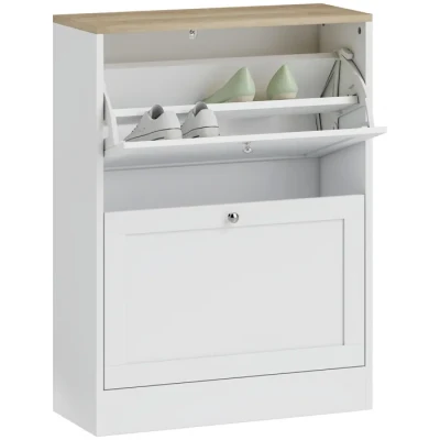 Image de HOMCOM Meuble à Chaussures 12 Paires, Armoire étroite, d&#039;entrée Moderne avec 2 tiroirs rabattables et étagères réglables, pour Couloir entrée, 60 x 24 80 cm, Blanc