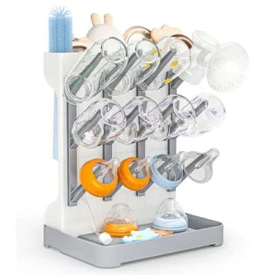 Image de GoMaihe Égouttoi Biberon Bebe: Seche Bebe Vertical Peu Encombrant Support Accessoires pour Bébé Idéal Ranger Brosses et Tétines sans BPA (Gris)