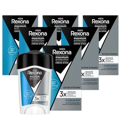Image de Rexona Men Maximum protection Lot de 6 déodorants anti transpirants Clean Scent avec 48 heures contre la transpiration excessive et les odeurs corporelles 45 ml