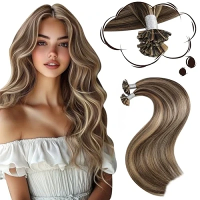 Image de Moresoo Extension Cheveux Naturel Keratine Marron Mech Blond Foncé et Caramel à Chaud 1g #P4/27 50 cm 50g Mèches