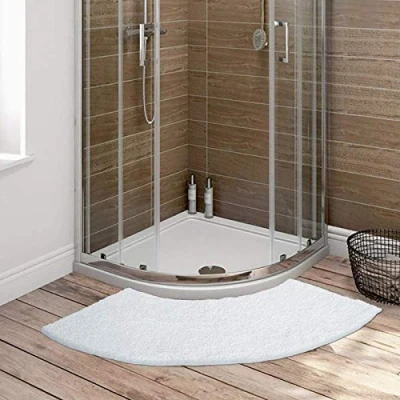 Image de Tapis de Douche Arrondi en Forme Secteur, Angle Microfibre, Quart pour Les Douches d&#039;angle, Lavable Machine, 100x45cm,Blanc