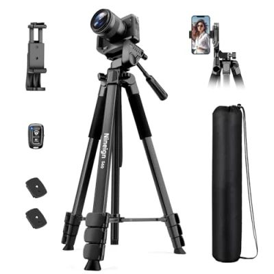 Image de Nineigh Trepied Smartphone 172cm, Trépied Appareil Photo Léger en Aluminium avec Télécommande et Support Téléphone, Portable Caméra pour iPhone Samsung Huawei
