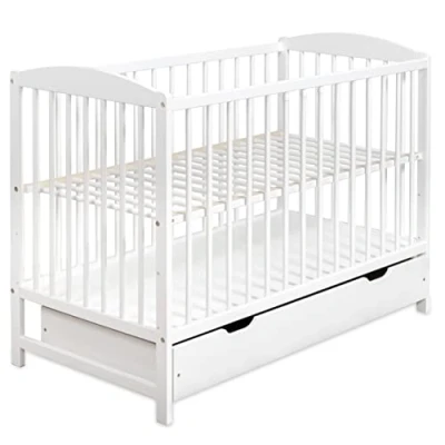 Image de moto MOLTICO Lit Bebe avec Tiroir Transformable en Enfant Réglables Hauteur 60x120cm Bois Rails de Protection Fille Un Garçon Blanc