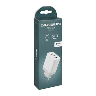 Image de ITENSE Chargeur Rapide 2.4 A Triple entrées USB Permet de recharger Plusieurs appareils simultanément Puissance: 12W Entrée : AC 100 240V, 50 / 60Hz, 4A