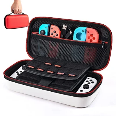 Image de Younik Etui pour NS Switch/Switch OLED Housse de Transport Rigide Version Améliorée avec Espace Stockage Plus Large 19 Jeux, Adaptateur Secteur Officiel et Autres Accessoires Switch