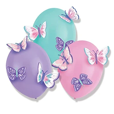 Image de amscan Butterfly 9909727 Lot de 3 Latex avec Applications en Papier Motif Papillon, Ballons Décoration pour Anniversaire d&#039;enfant, 10239500, Multicolore, Taille Unique