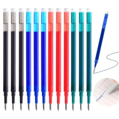 Image de Lot de 12 mines rechange améliorées 0,7 mm Compatible avec Pilot FriXion (Noir, Bleu, Rouge, Vert) Effaçables Longueur d&#039;écriture : 400 m Mine interchangeable