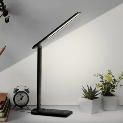 Image de LQWELL® Lampe de Bureau LED, 3 Modes TempÉRature Couleur Et 9 Niveaux LuminositÉ, Protection des Yeux Sans Scintillement, Contrôle Tactile Fonction MÉMoire Pour Chambre Étudiant