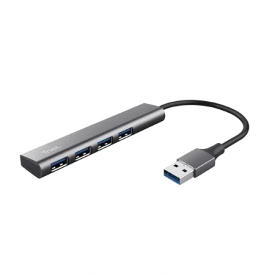 Image de Trust Halyx Hub USB 3.2 Gen 1, 4 Ports A, Vitesse 5 Gbps, Data Compact et Plat, Adaptateur Plug &amp; Play, Multiport Concentrateur pour PC, Ordinateur Portable Gris