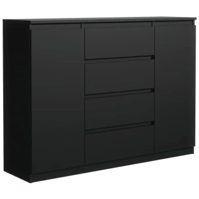 Image de meble masztalerz Commode Noir Mat avec 4 tiroirs et 2 Portes 120 cm, Meuble Rangement, Chambre H : 101,5 L 120,4 P 39 tiroirs, Adulte