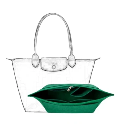 Image de D.DUO organiseur de sac à main, main en feutre, fourre tout pliable pour insert portefeuille longchamp (Vert, Small)