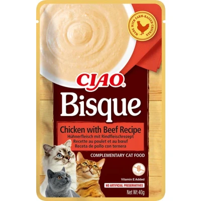 Image de INABA Ciao Bisque Poulet &amp; bœuf Friandise pour Chat Humide 1 x 40g Délicieuse et Saine Purée Plat d&#039;accompagnement Complément Naturel sans céréales Pâtée
