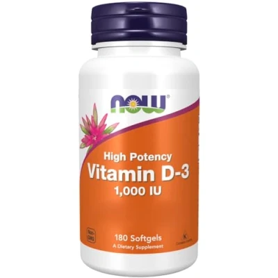 Image de Now Foods, Vitamine D3, 1.000IU, Cholécalciférol, Hautement Dosé, 180 Capsules molles, Testé en Laboratoire, Sans Soja, Gluten, OGM