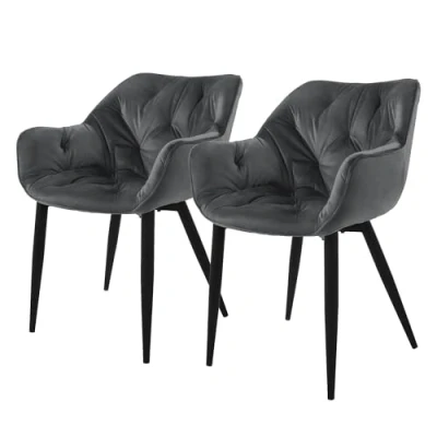 Image de ML Design Set de 2 Chaises Salle à Manger, Anthracite, Assise Rembourrée en Velours, Pieds Métalliques Noir, avec Dossier et Accoudoirs Ergonomiques, Fauteuil Moderne Salon Bureau Chambre Cuisine